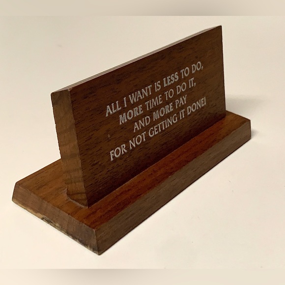 1970s Vintage Solid Walnut Wooden Work Office Desk Sign Plaque - Picture 6 of 16